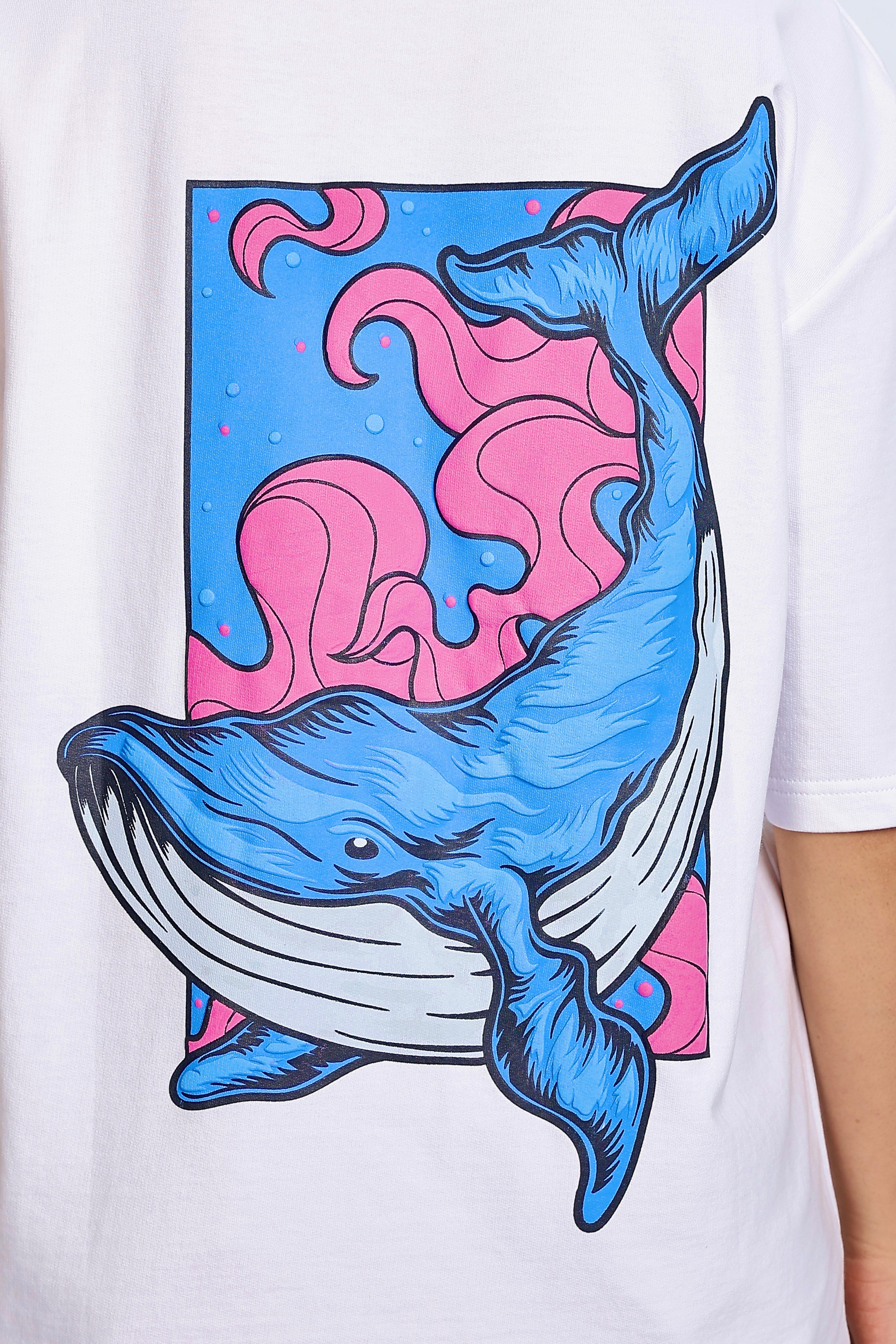 Dreamy Whale- Puff Print - White oversized - Unisex