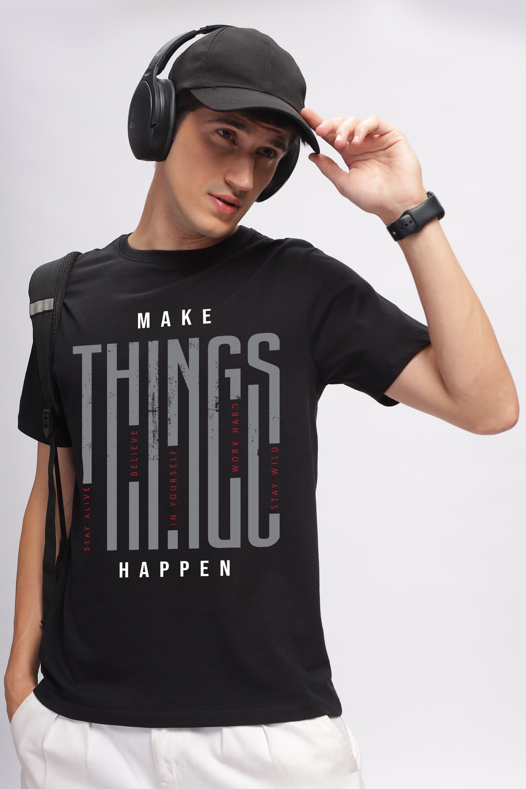 PRINTED CREW- MAKE THINGS HAPPEN- BLACK