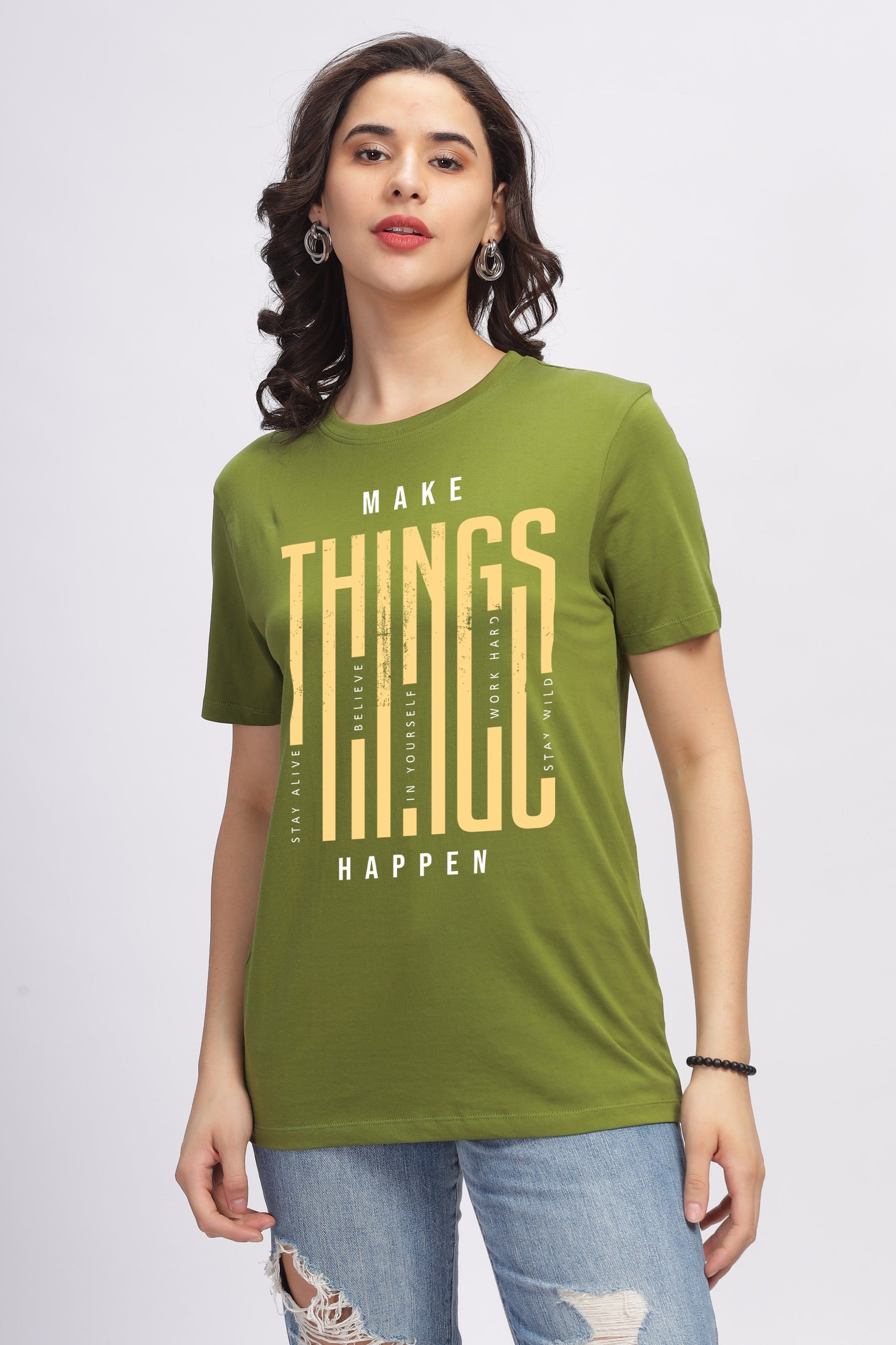 PRINTED CREW- MAKE THINGS HAPPEN- CEDAR GREEN